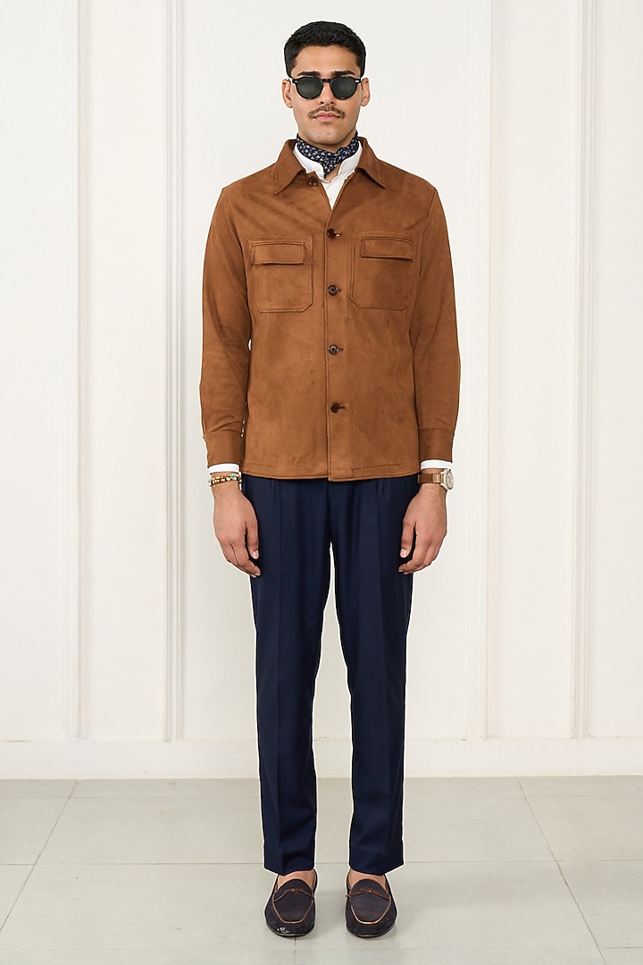Tan Brown Suede Shacket by Gargee Designers at Pernia's Pop Up Shop