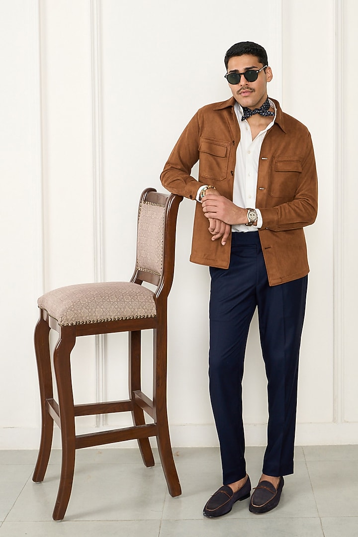 Tan Brown Suede Shacket by Gargee Designers at Pernia's Pop Up Shop