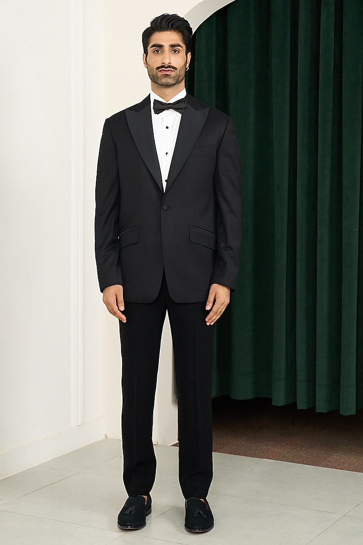 Black Poly Wool Tuxedo Set by Gargee Designers at Pernia's Pop Up Shop