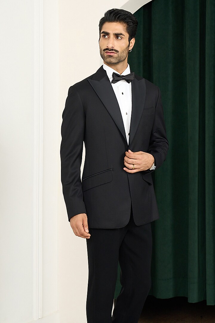 Black Poly Wool Tuxedo Set by Gargee Designers at Pernia's Pop Up Shop