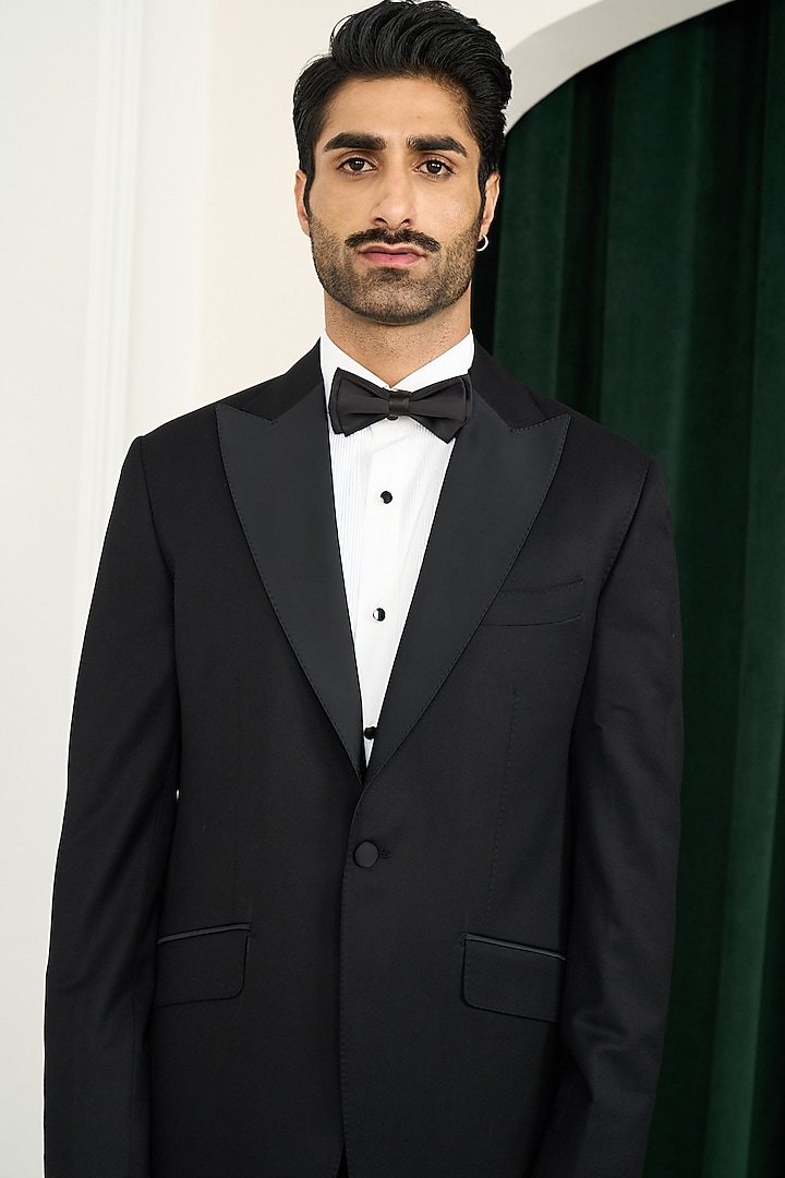 Black Poly Wool Tuxedo Set by Gargee Designers at Pernia's Pop Up Shop