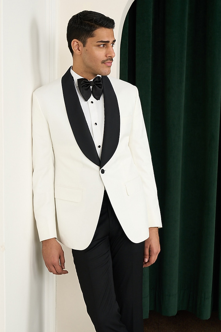 White Poly Wool Tuxedo Set by Gargee Designers at Pernia's Pop Up Shop
