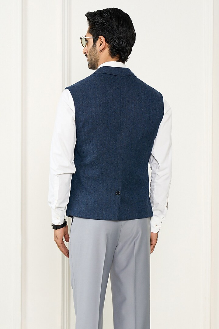 Navy Blue Wool Herringbone Waistcoat by Gargee Designers at Pernia's Pop Up Shop