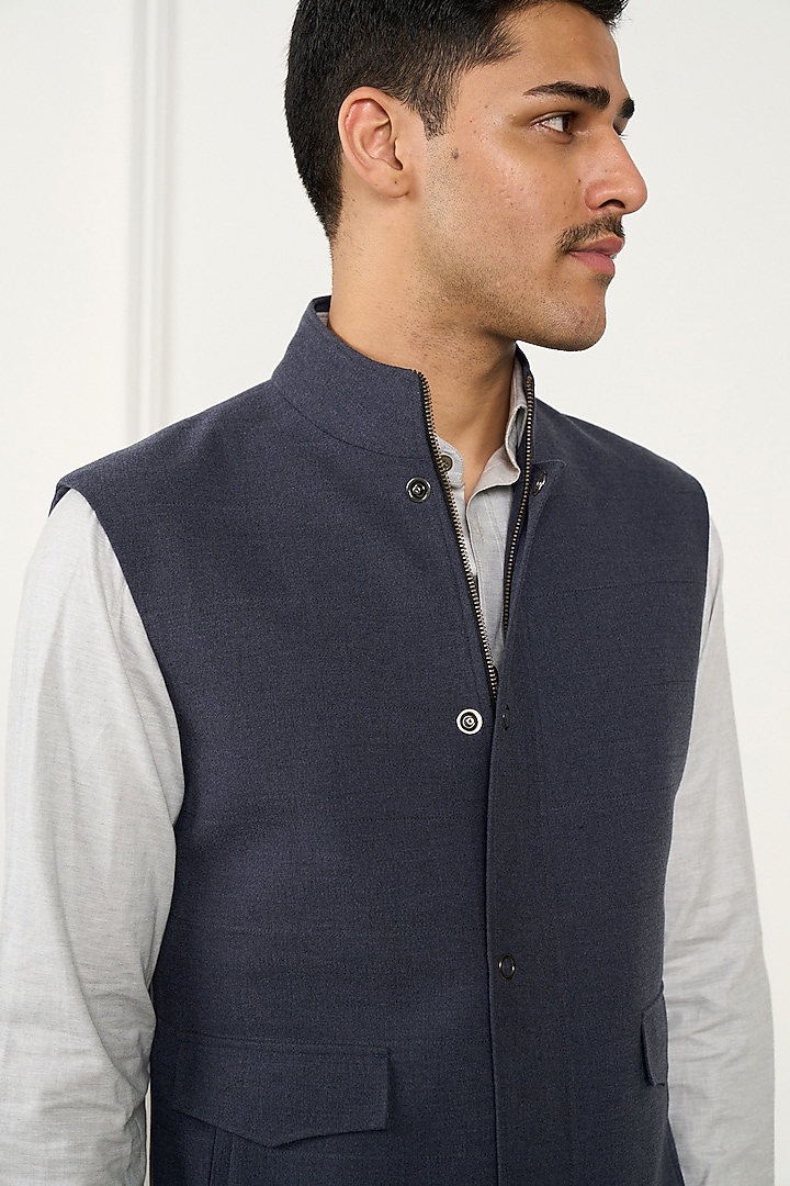 Grey Poly Viscose Flannel Waistcoat by Gargee Designers at Pernia's Pop Up Shop