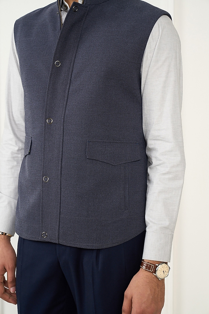 Grey Poly Viscose Flannel Waistcoat by Gargee Designers at Pernia's Pop Up Shop