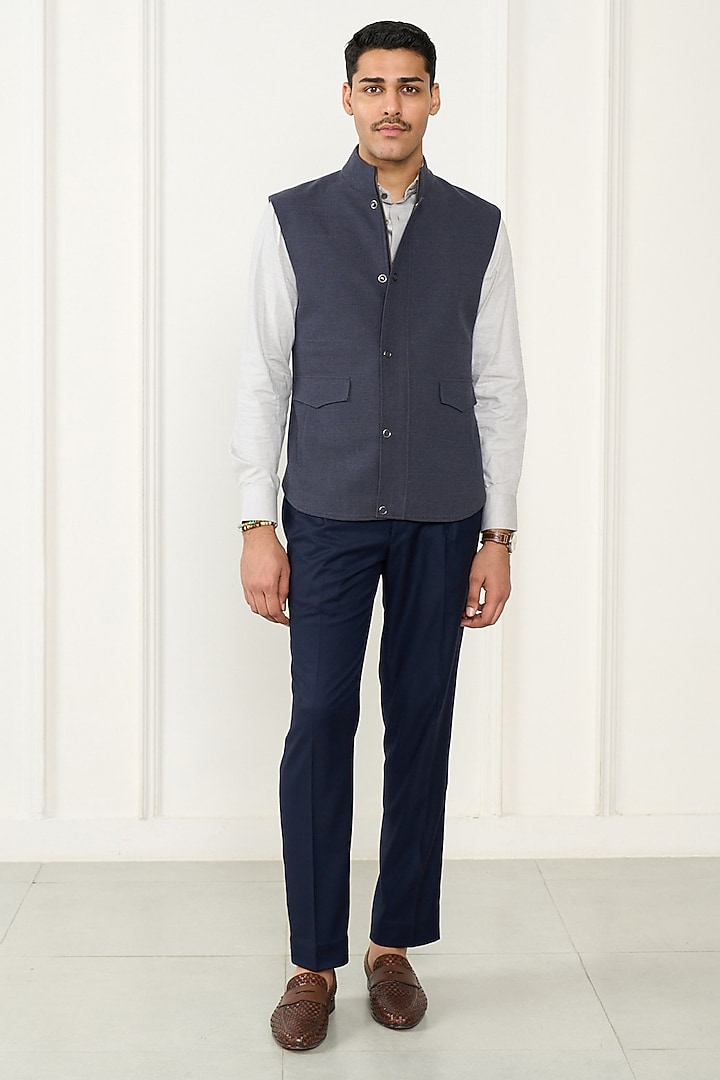 Grey Poly Viscose Flannel Waistcoat by Gargee Designers at Pernia's Pop Up Shop