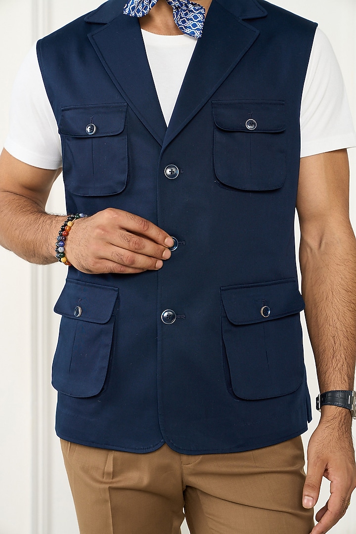 Navy Blue Cotton Waistcoat by Gargee Designers at Pernia's Pop Up Shop