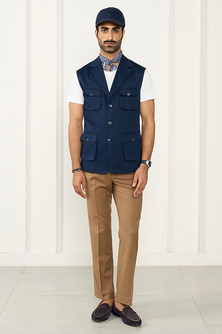 Navy Blue Cotton Waistcoat by Gargee Designers at Pernia's Pop Up Shop