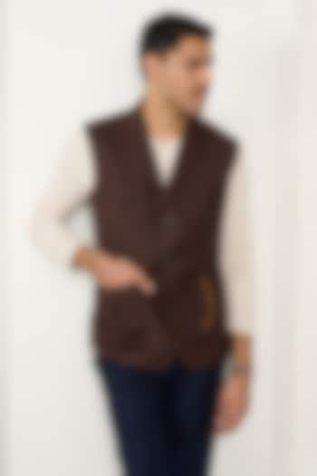 Chocolate Brown Wool Flannel Waistcoat by Gargee Designers at Pernia's Pop Up Shop