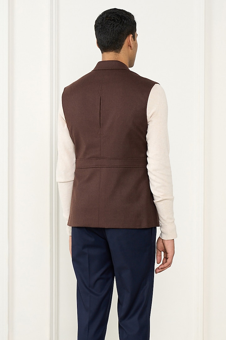 Chocolate Brown Wool Flannel Waistcoat by Gargee Designers at Pernia's Pop Up Shop