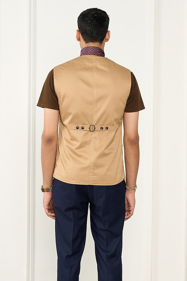 Beige Cotton Waistcoat by Gargee Designers at Pernia's Pop Up Shop