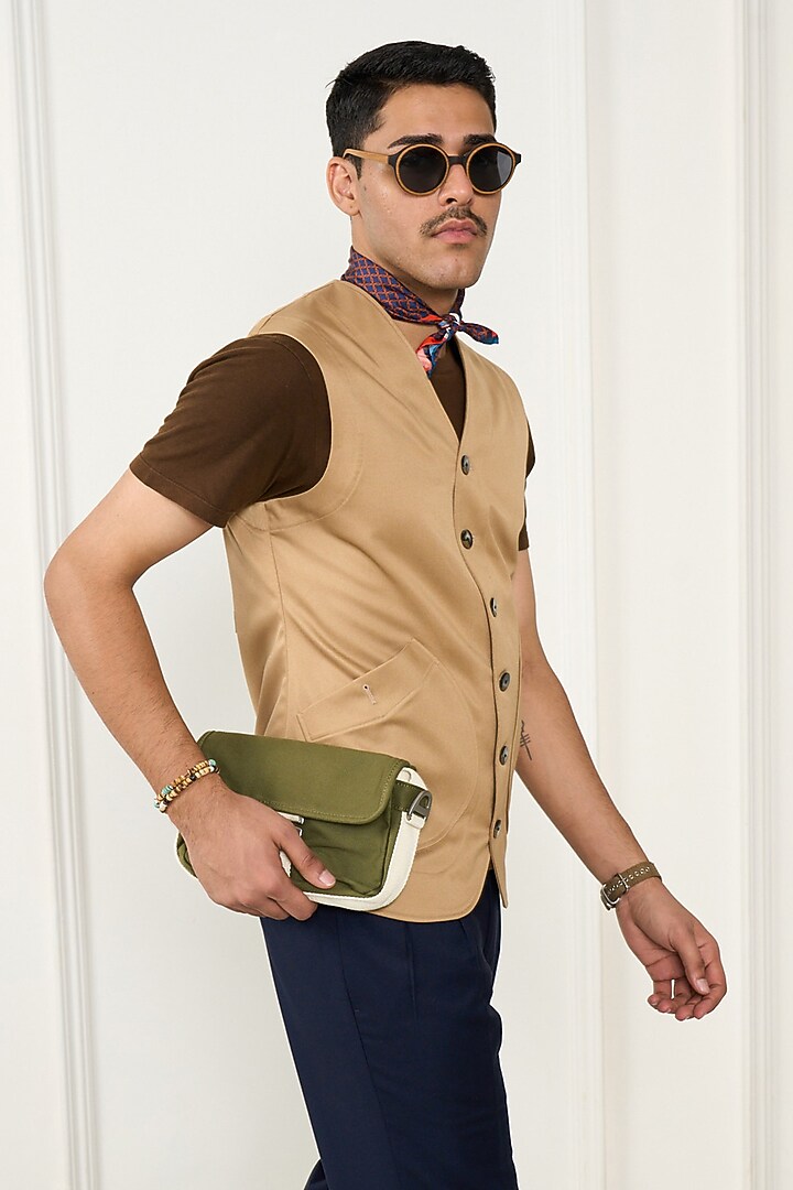 Beige Cotton Waistcoat by Gargee Designers at Pernia's Pop Up Shop