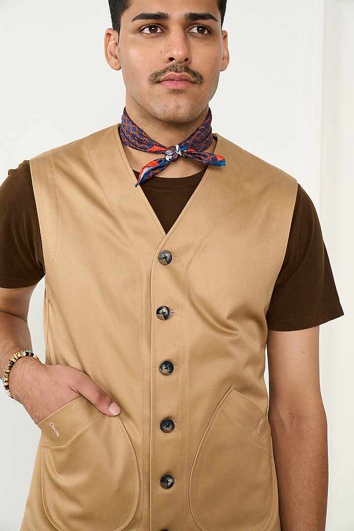 Beige Cotton Waistcoat by Gargee Designers at Pernia's Pop Up Shop