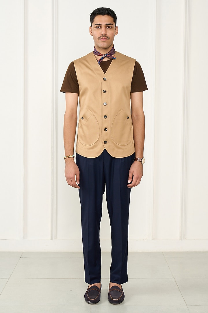 Beige Cotton Waistcoat by Gargee Designers at Pernia's Pop Up Shop