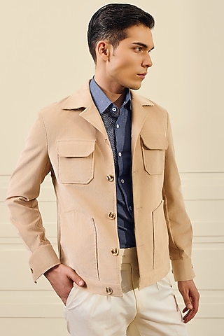 Beige Cotton Corduroy Jacket by Gargee Designers