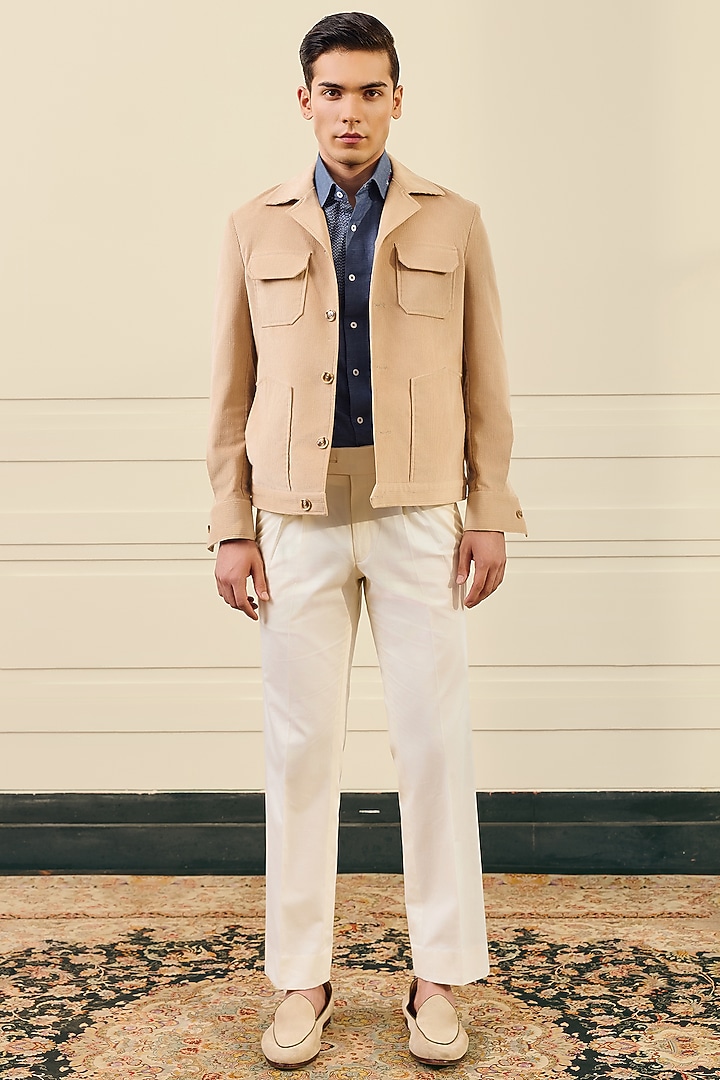Beige Cotton Corduroy Jacket by Gargee Designers at Pernia's Pop Up Shop