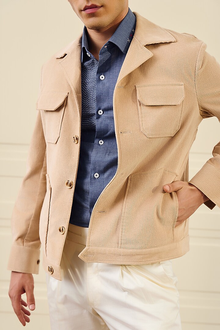 Beige Cotton Corduroy Jacket by Gargee Designers at Pernia's Pop Up Shop