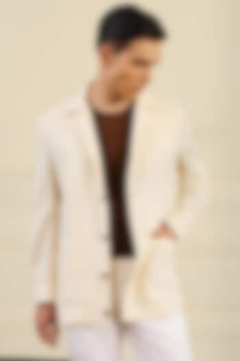 Off-White Stretchable Poly Viscose Shacket by Gargee Designers at Pernia's Pop Up Shop