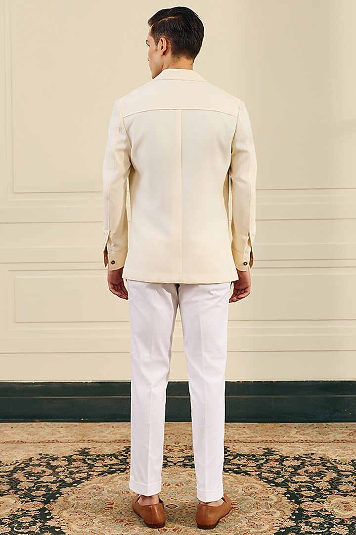 Off-White Stretchable Poly Viscose Shacket by Gargee Designers at Pernia's Pop Up Shop