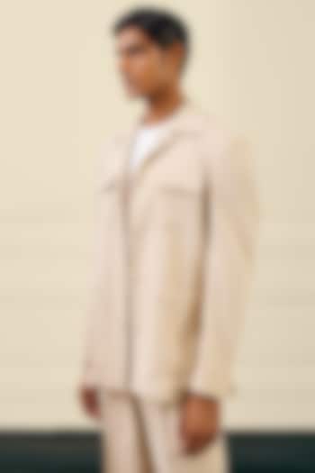 Sand Beige Stretchable Poly Viscose Shacket by Gargee Designers at Pernia's Pop Up Shop