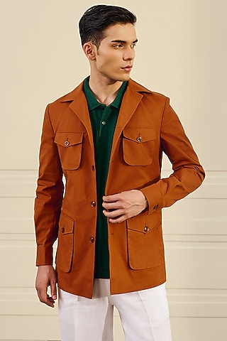 Rust Cotton Suiting Shacket by Gargee Designers