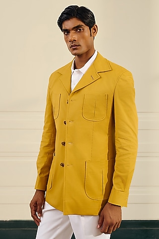 Mustard Cotton Suiting Shacket by Gargee Designers