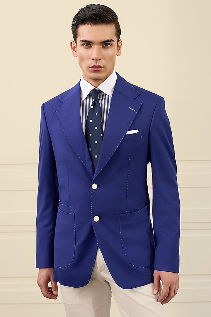 Electric Blue Wool Blend Blazer by Gargee Designers at Pernia's Pop Up Shop