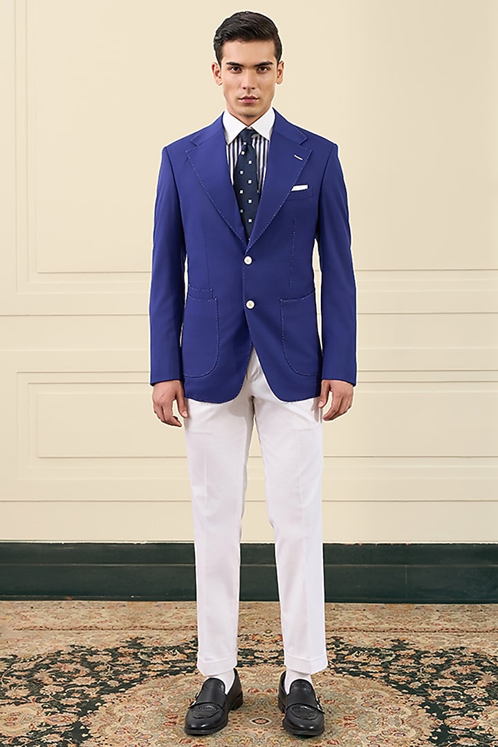 Electric Blue Wool Blend Blazer by Gargee Designers at Pernia's Pop Up Shop
