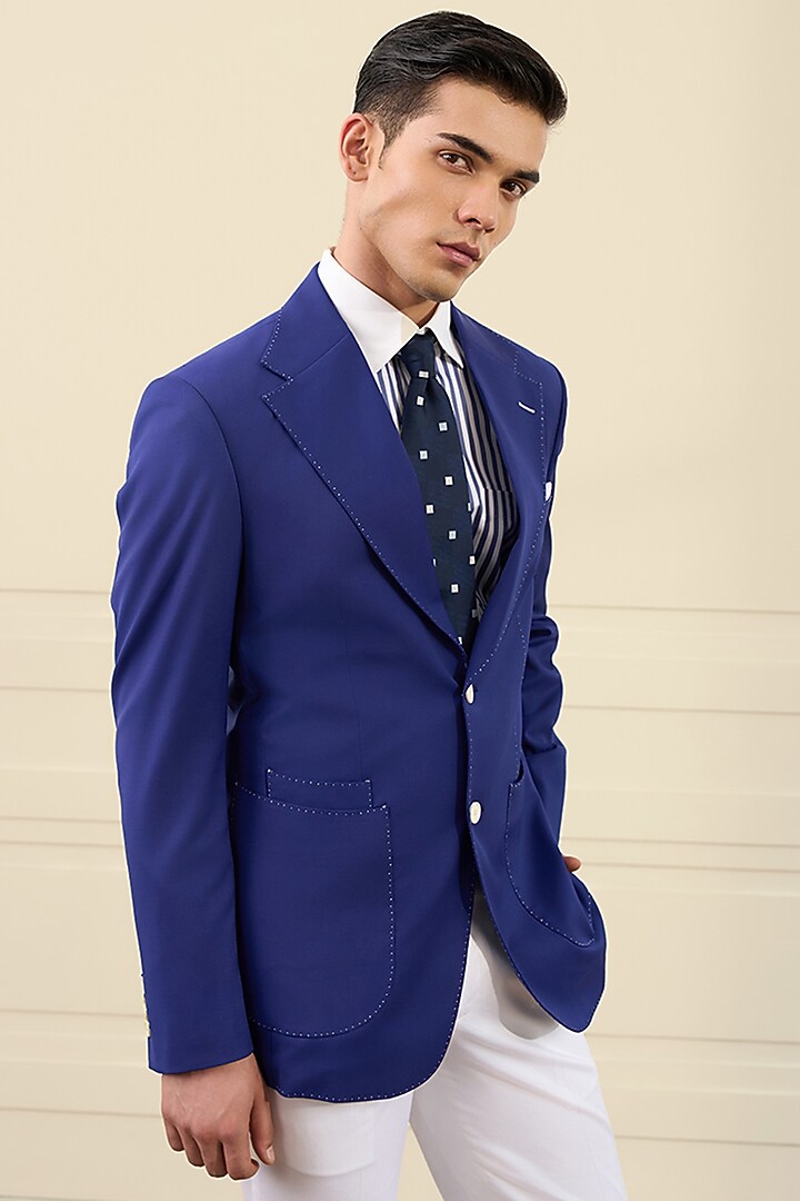 Electric Blue Wool Blend Blazer by Gargee Designers at Pernia's Pop Up Shop