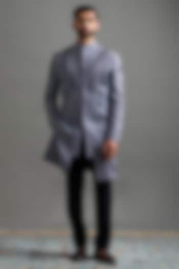 Steel Grey Cotton Silk Cutdana Embroidered Wedding Indowestern Set by Gargee Designers at Pernia's Pop Up Shop