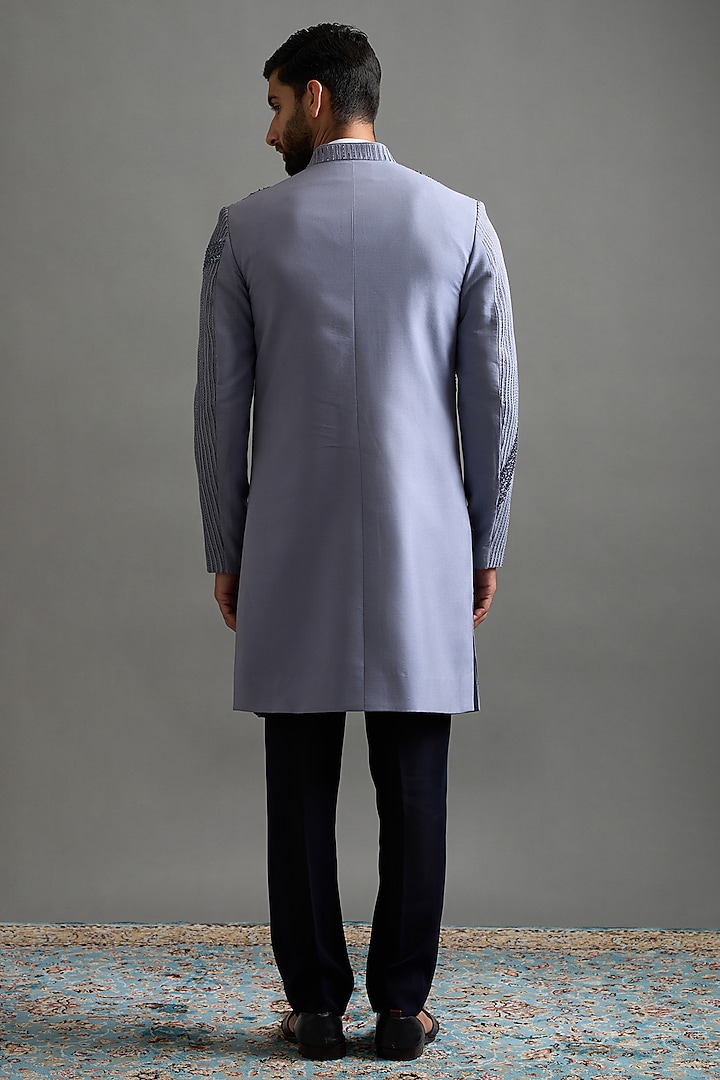 Steel Grey Cotton Silk Cutdana Embroidered Wedding Indowestern Set by Gargee Designers at Pernia's Pop Up Shop