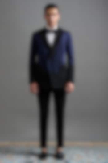 Navy Blue & Black Polyester Cutdana Embroidered Tuxedo Set by Gargee Designers at Pernia's Pop Up Shop