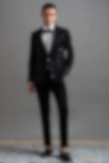 Black Polyester Textured Tuxedo Set by Gargee Designers at Pernia's Pop Up Shop