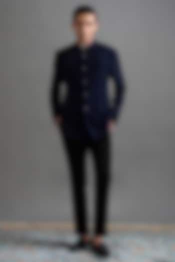 Navy Blue Polyester Jodhpuri Set by Gargee Designers at Pernia's Pop Up Shop