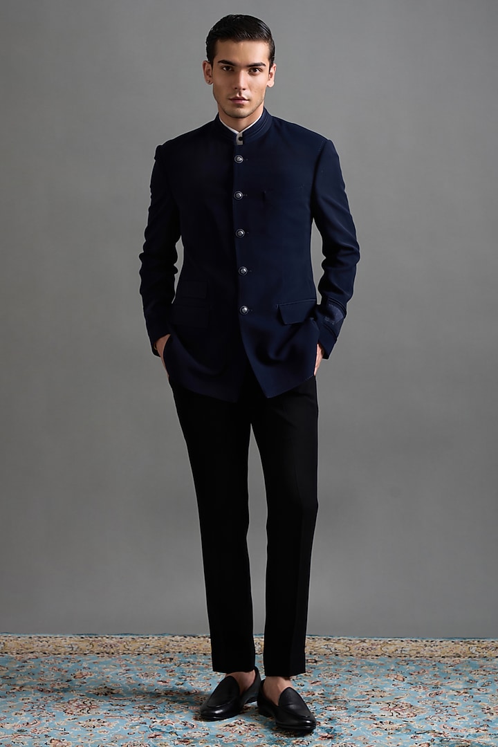Navy Blue Polyester Jodhpuri Set by Gargee Designers at Pernia's Pop Up Shop