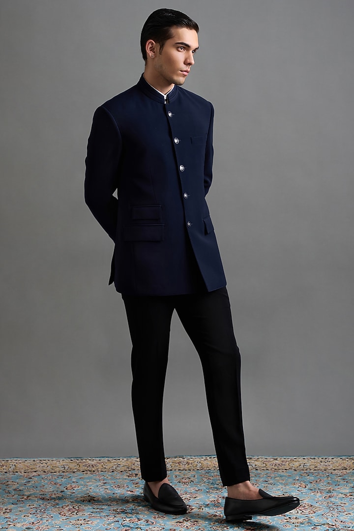 Navy Blue Polyester Jodhpuri Set by Gargee Designers at Pernia's Pop Up Shop