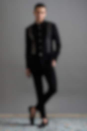 Black Polyester Embellished Jodhpuri Set by Gargee Designers at Pernia's Pop Up Shop