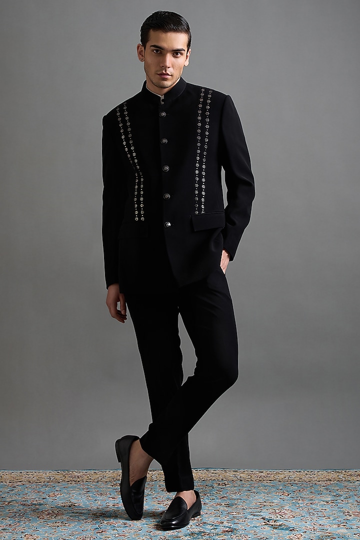 Black Polyester Embellished Jodhpuri Set by Gargee Designers at Pernia's Pop Up Shop