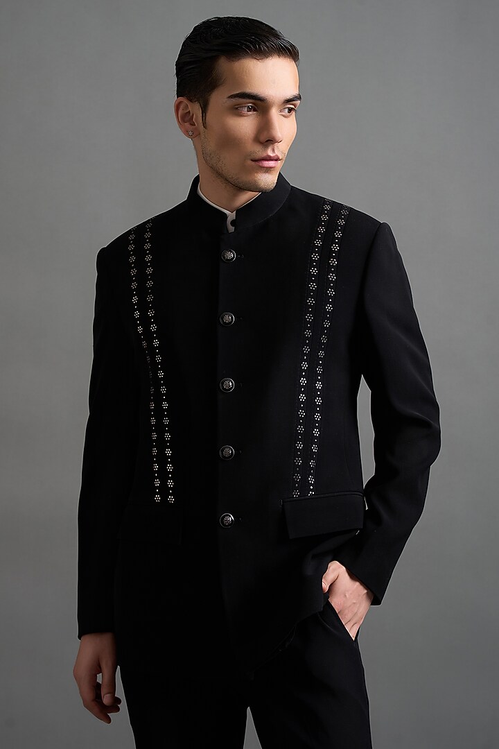 Black Polyester Embellished Jodhpuri Set by Gargee Designers at Pernia's Pop Up Shop