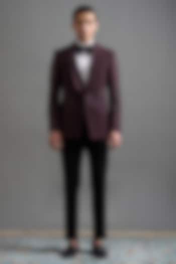 Wine Polyester Embroidered Tuxedo Set by Gargee Designers at Pernia's Pop Up Shop
