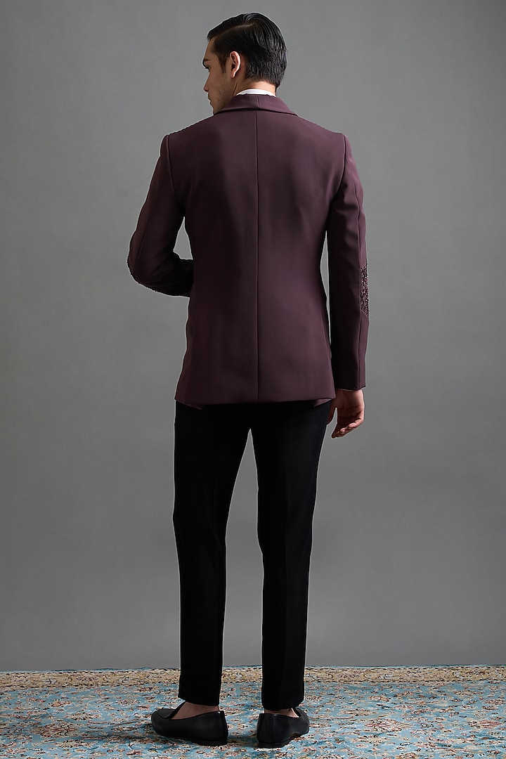 Wine Polyester Embroidered Tuxedo Set by Gargee Designers at Pernia's Pop Up Shop