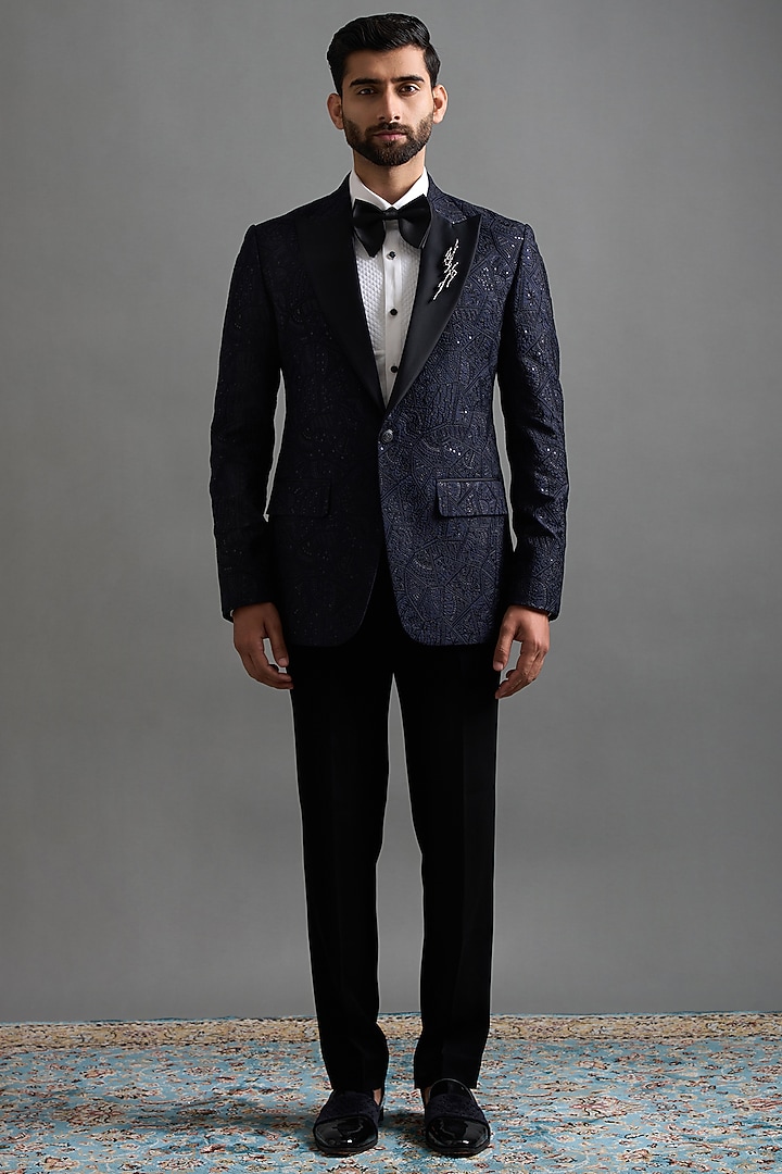 Midnight Blue Polyester Tuxedo Set by Gargee Designers at Pernia's Pop Up Shop