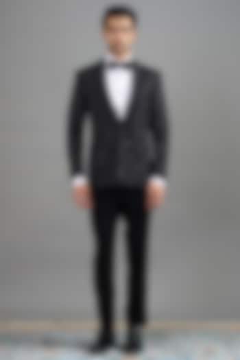Black Jacquard Embroidered Tuxedo Set by Gargee Designers at Pernia's Pop Up Shop