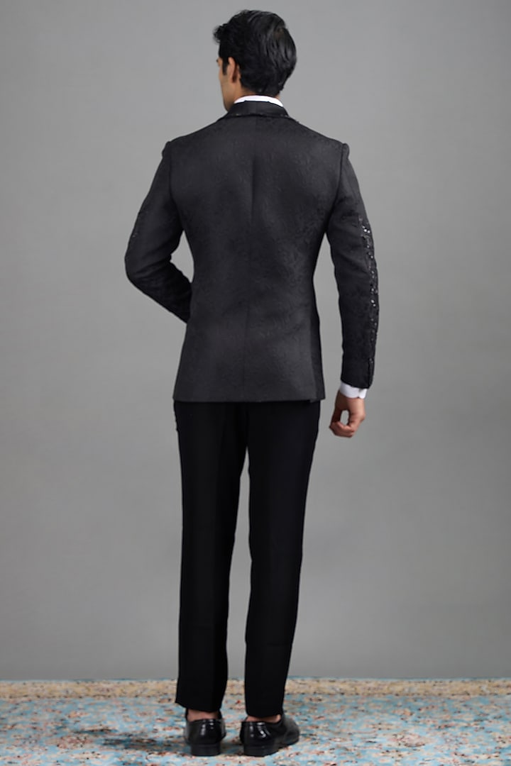 Black Jacquard Embroidered Tuxedo Set by Gargee Designers at Pernia's Pop Up Shop
