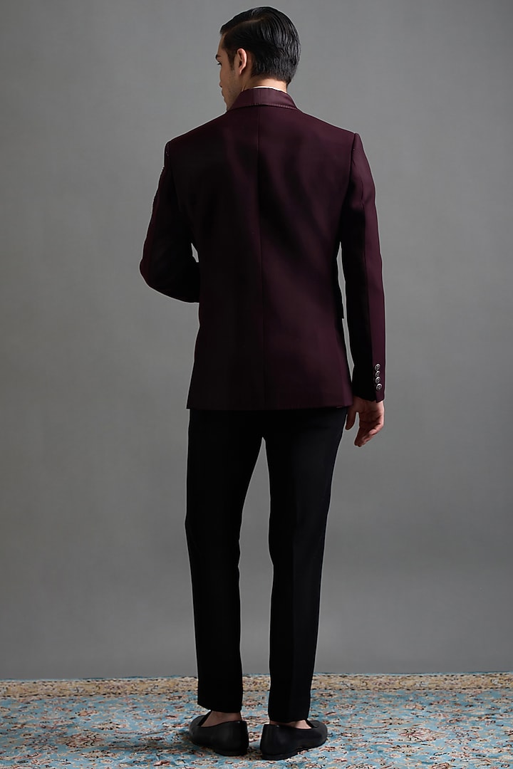 Deep Wine Polyester Hand Embroidered Tuxedo Set by Gargee Designers at Pernia's Pop Up Shop