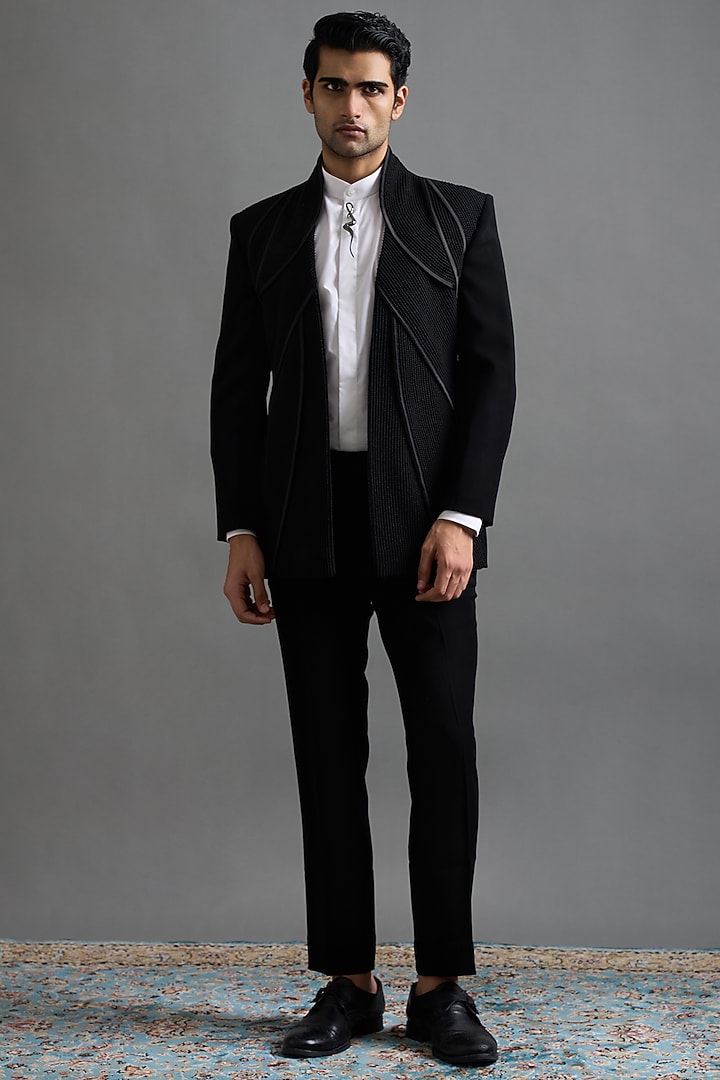 Black Polyester Moti Work Tuxedo Set by Gargee Designers at Pernia's Pop Up Shop