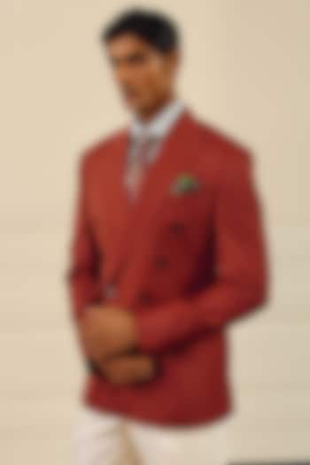 Brick Red Wool Blend Double-Breasted Blazer by Gargee Designers at Pernia's Pop Up Shop