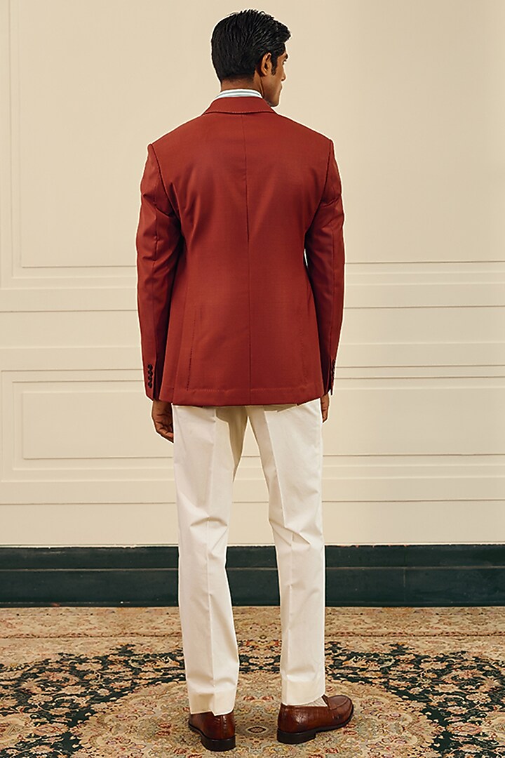 Brick Red Wool Blend Double-Breasted Blazer by Gargee Designers at Pernia's Pop Up Shop