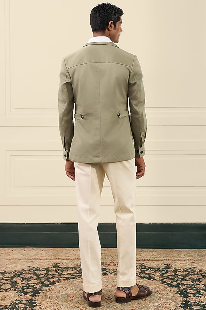Olive Green Cotton Suiting Safari Shacket by Gargee Designers at Pernia's Pop Up Shop