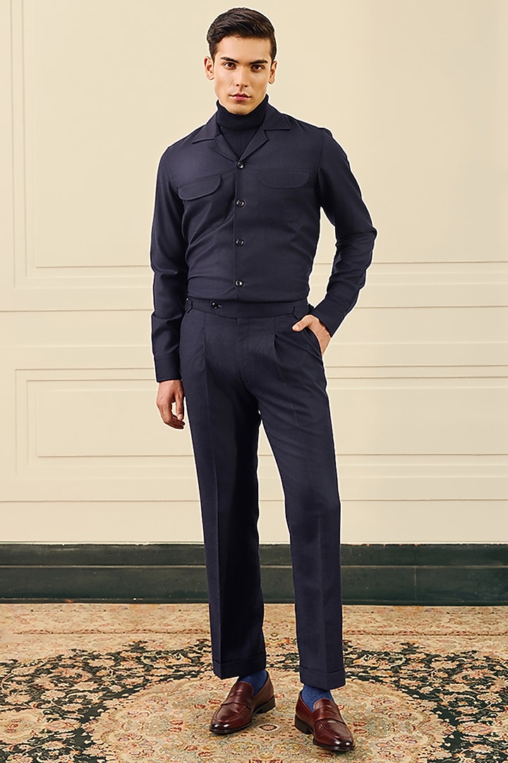 Deep Navy Wool Flannel Co-Ord Set by Gargee Designers at Pernia's Pop Up Shop